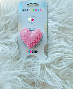 Pink Pixel Heart Pop socket,Keychain, Badge Reel