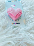 Pink Pixel Heart Pop socket,Keychain, Badge Reel