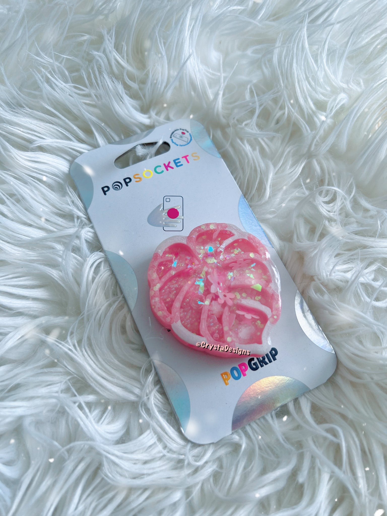 Pink Glitter Monstera Popsocket, Keychain, Badge Reel – CrystaDesigns