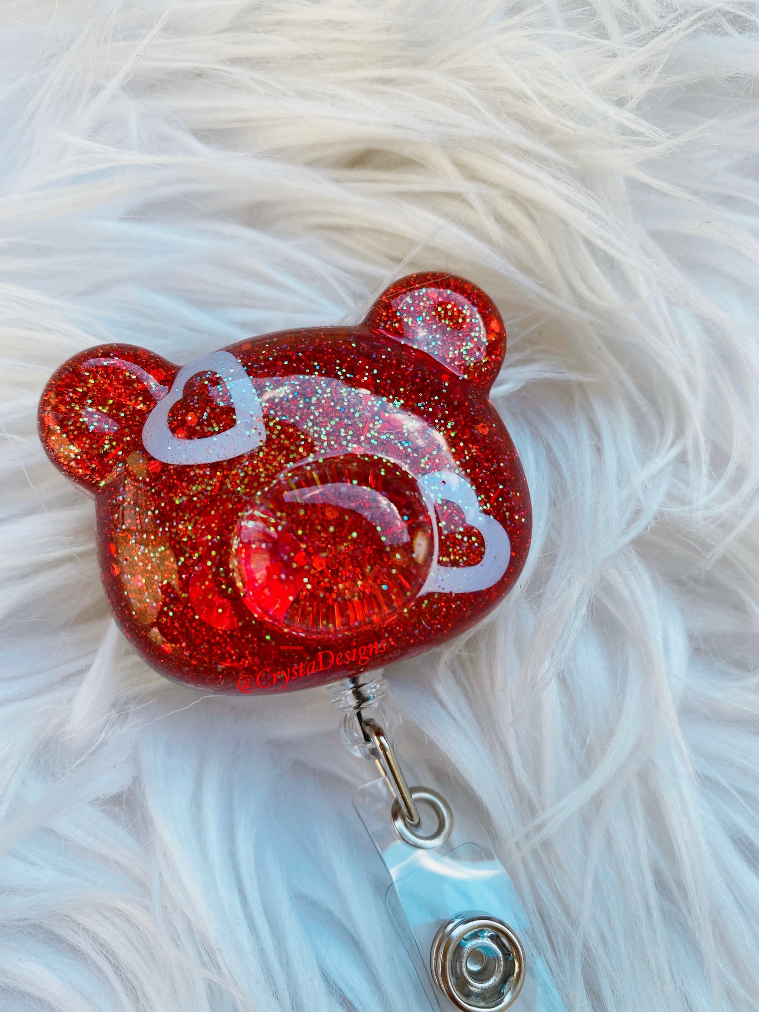 Valentines Day Bear Red, Badge Reel, Keychain – CrystaDesigns