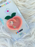 Peach Shaker Keychain, Popsocket, Badge Reel